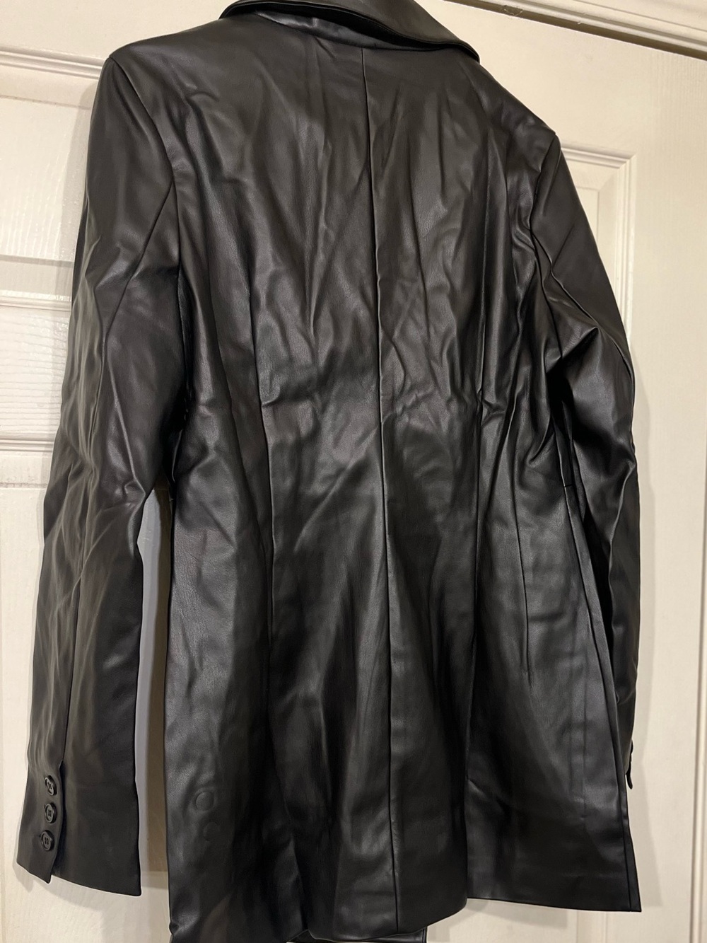Black Faux Leather Blazer Jacket - Women's - Picture 7 of 7